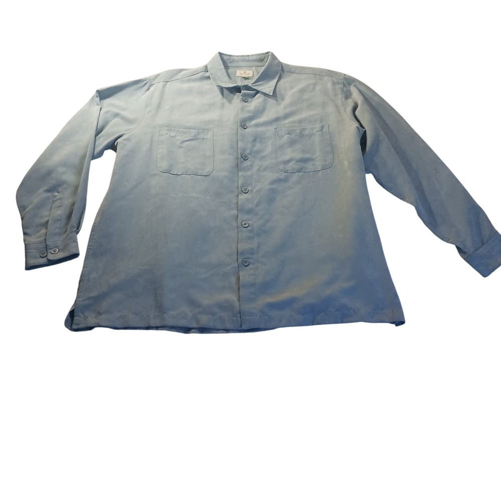Solitude Faux Suede Shirt Mens XL Blue Long Sleeve Retro Eclectic Grandpa Casual